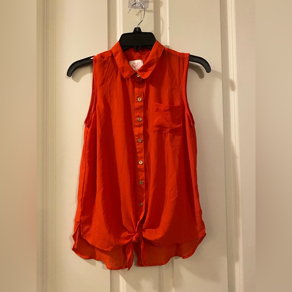 Gianni Bini Kids Sleeveless Button-Up Tie-Front Top - Orange